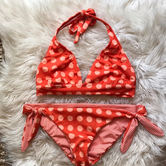 Roxy Other - Roxy orange polka dot gingham bikini swim set